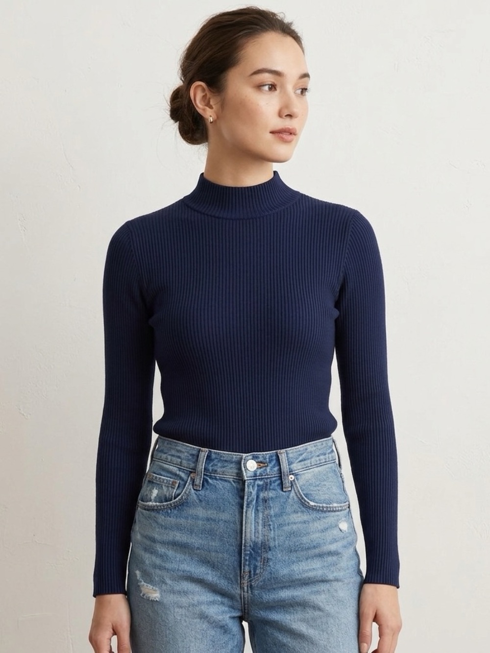 Uniqlo Navy Ribbed Mock Fitted Turtleneck Long Sleeve Size XS